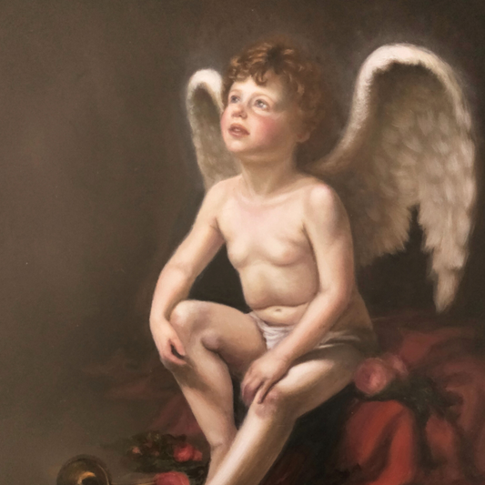 Gabriel, divine messenger. Celestial portrait oil painting