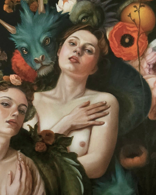 Dragon Bond. Fairy tale fantasy oil painting