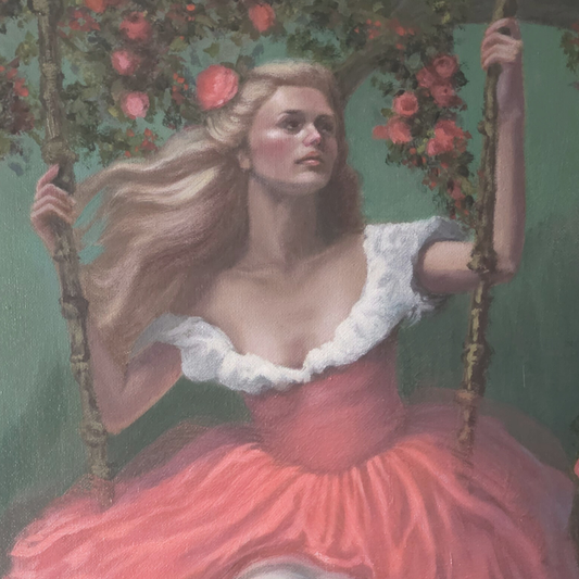 Roses are Red, feminine whimsical oil painting