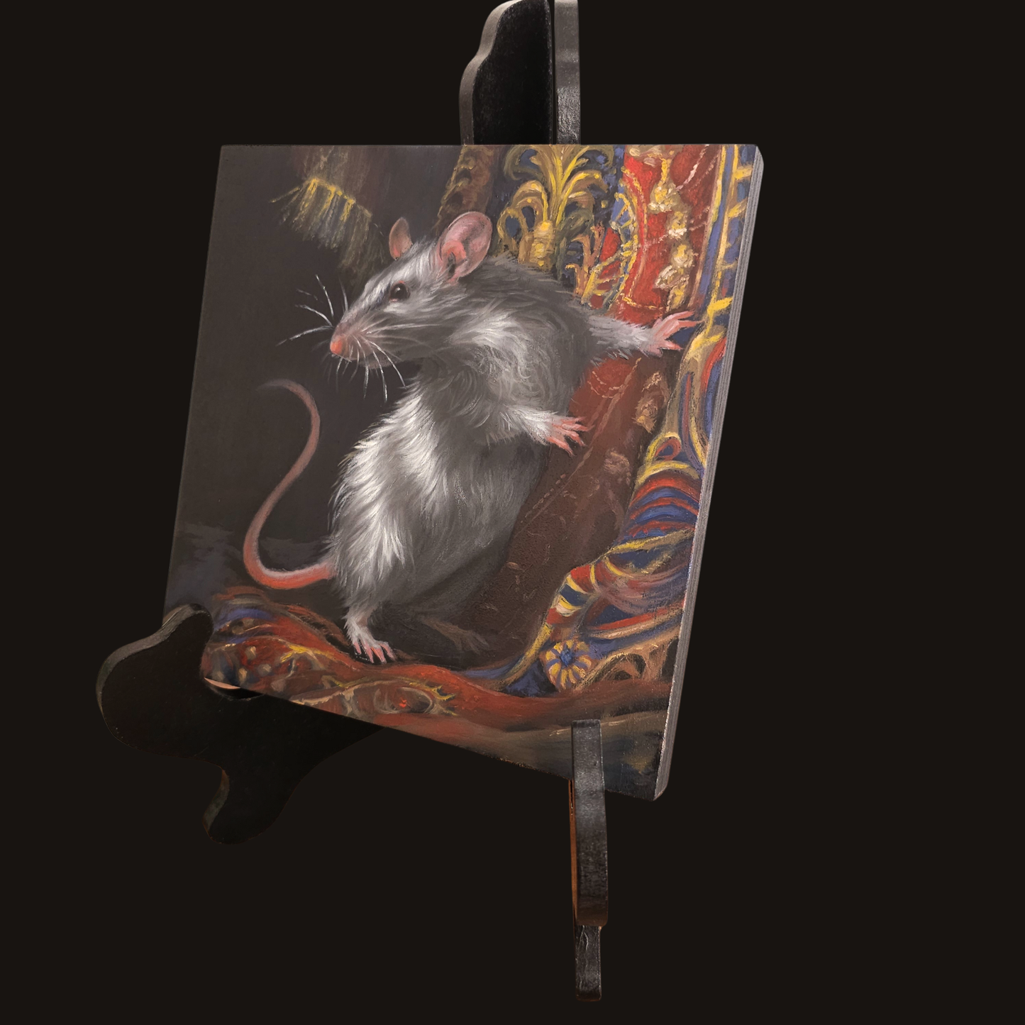 Moonwhiskers, original oil painting of a silvery rat