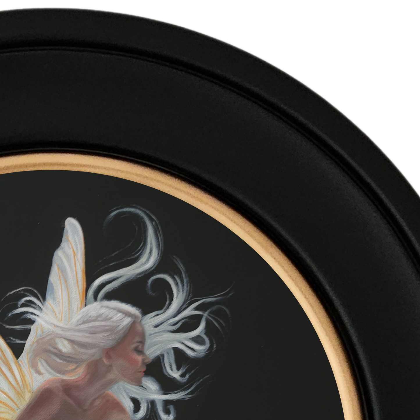 Calla, an angel fairy in moonlight, circular oil painting
