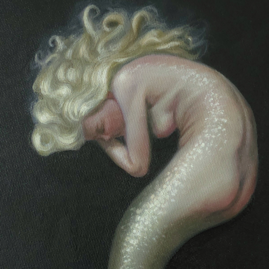 Nimue, mermaid circular oil painting, classical fantasy realism