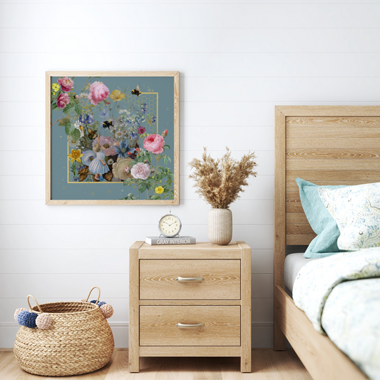 Unframed museum quality print - Baby and the bee (floral border)