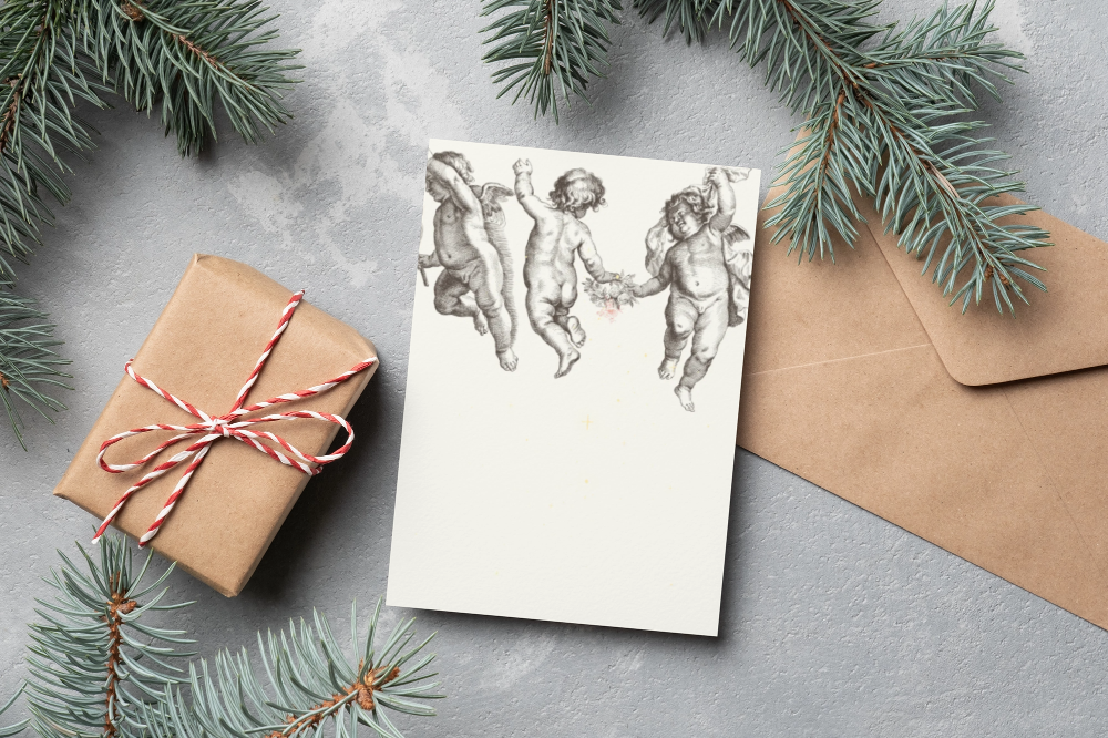 10 blank cards with envelopes - Merry Cherubs