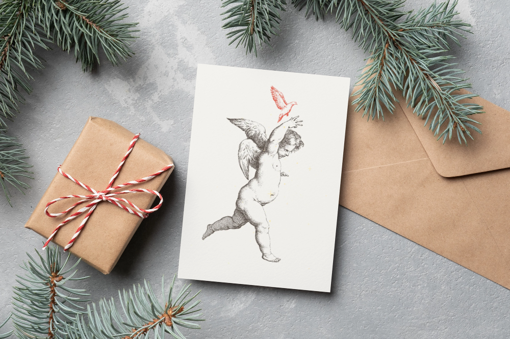 10 blank cards with envelopes - Merry Cherubs