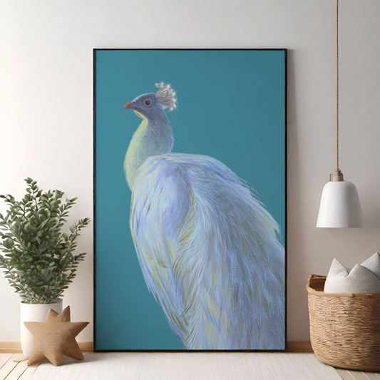 White Peacock Wooden Framed Print 60x90 cm / 24x36″