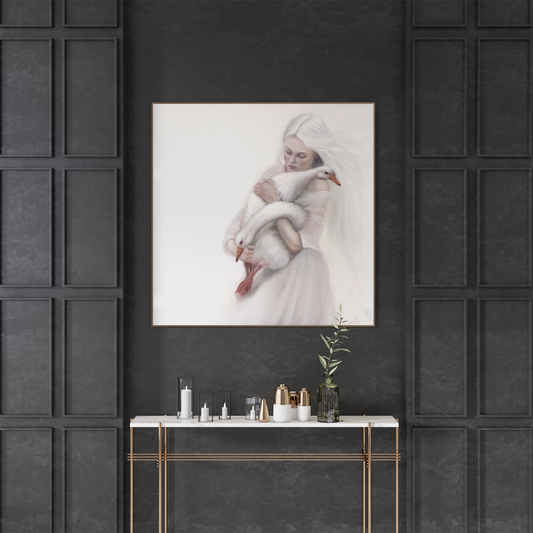 Sanctuary Geese Wooden Framed Print 70x70 cm / 28x28″