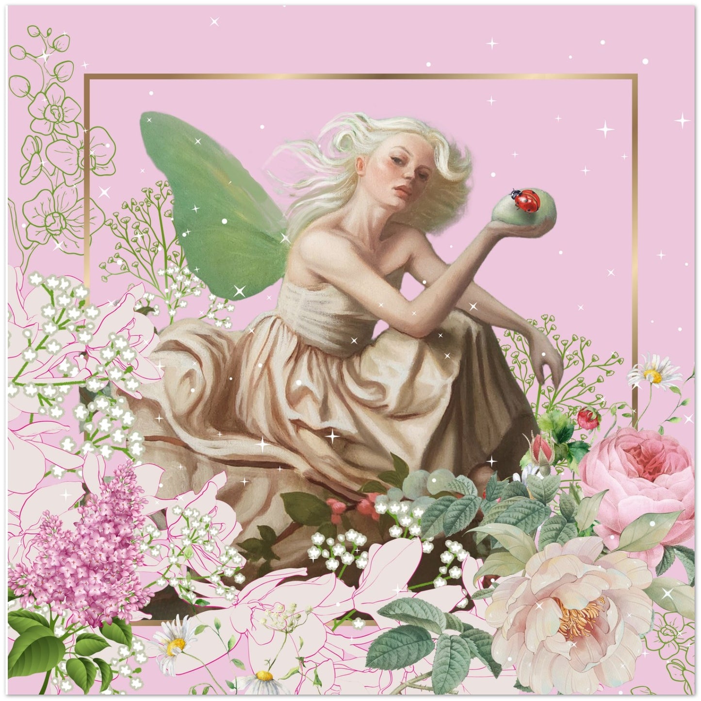 10 blank cards with envelopes - fée des roses
