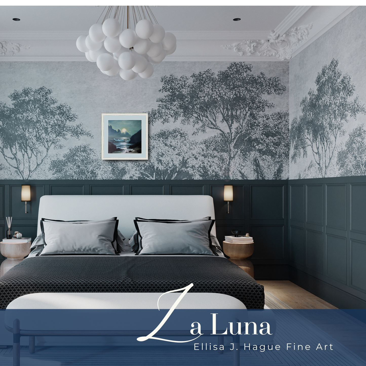 La Luna, serene supermoon seascape oil painting, moonlit ocean nocturne