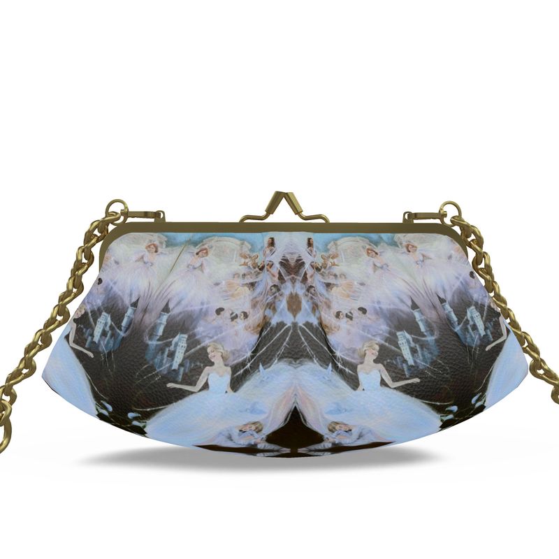 Cinderella Leather Pleated Metal Frame Clutch Bag