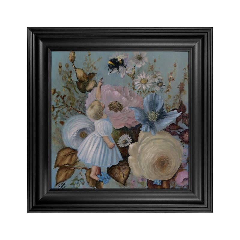 Baby and the bee Framed Fine Art Print