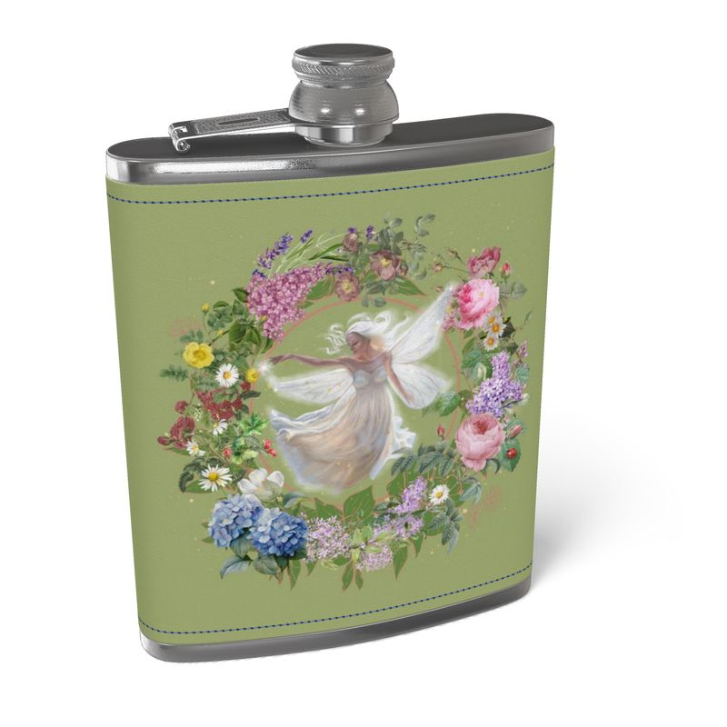 Leather bound hip flask - la belle fée