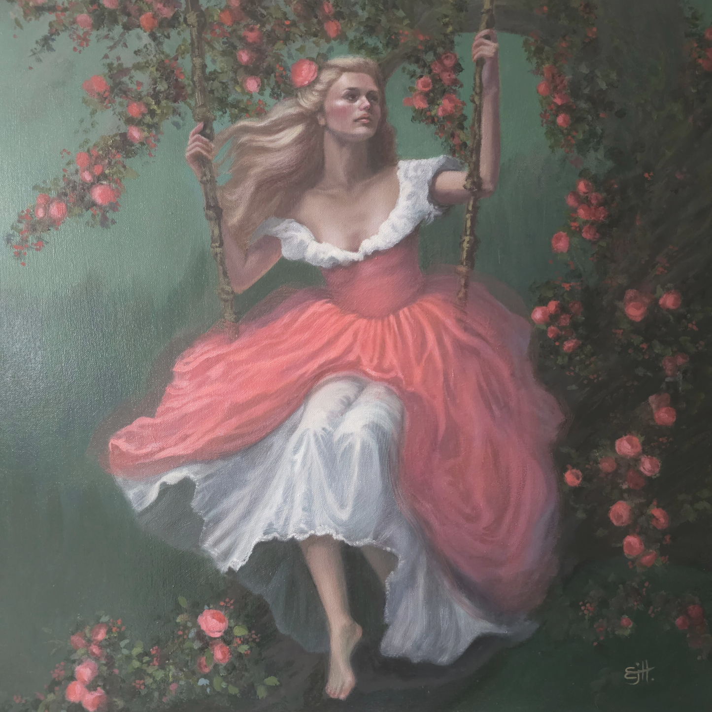 Roses are Red, feminine whimsical oil painting