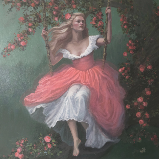 Roses are Red, feminine whimsical oil painting