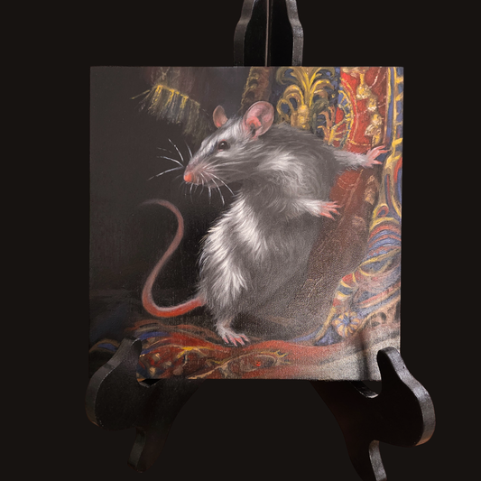 Moonwhiskers, original oil painting of a silvery rat