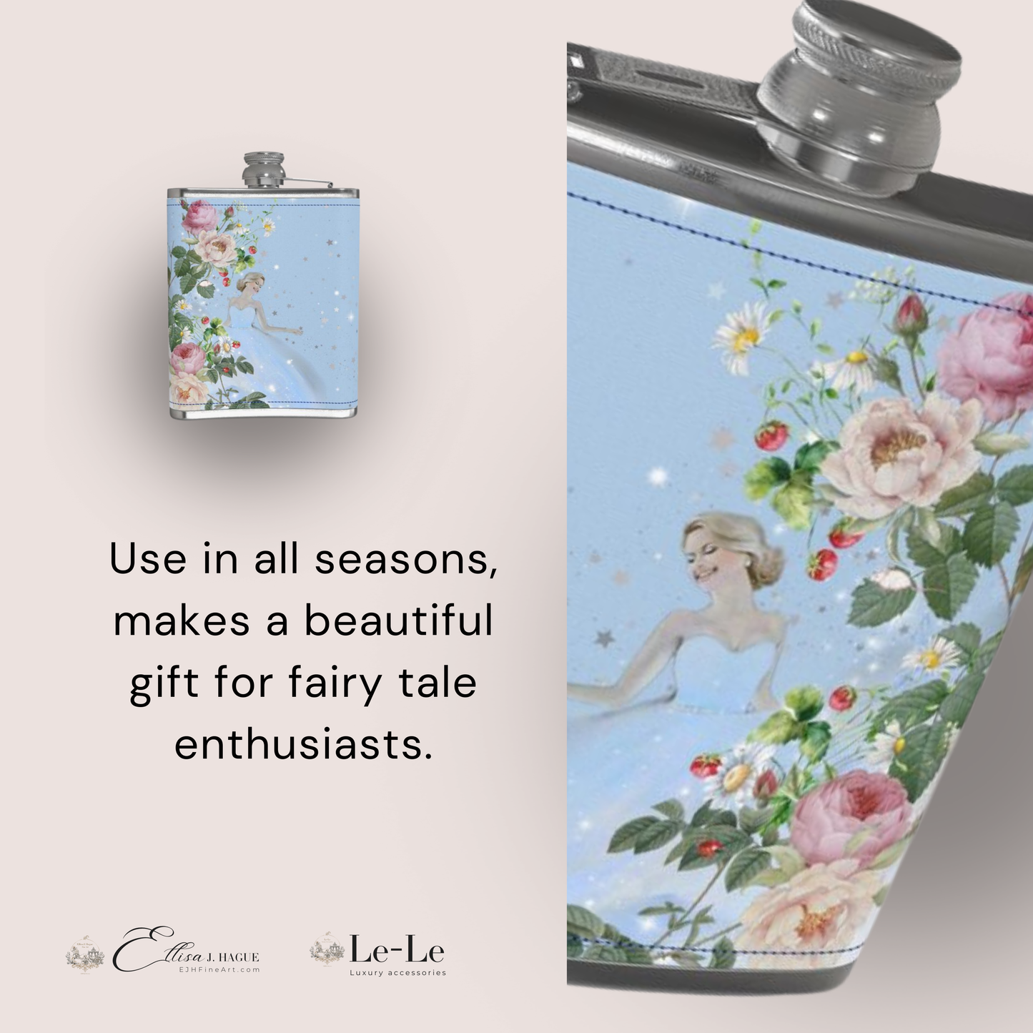 Leather bound hip flask - Cendrillon en fleur