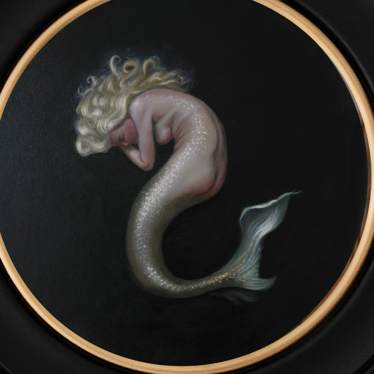 Nimue, mermaid circular oil painting, classical fantasy realism