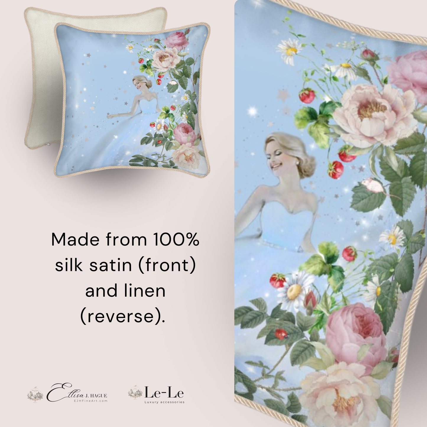 Silk and linen cushion cover - Cendrillon en fleur