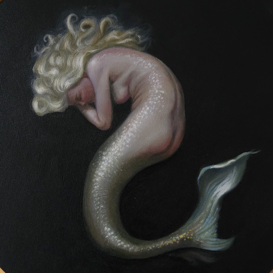 Nimue, mermaid circular oil painting, classical fantasy realism