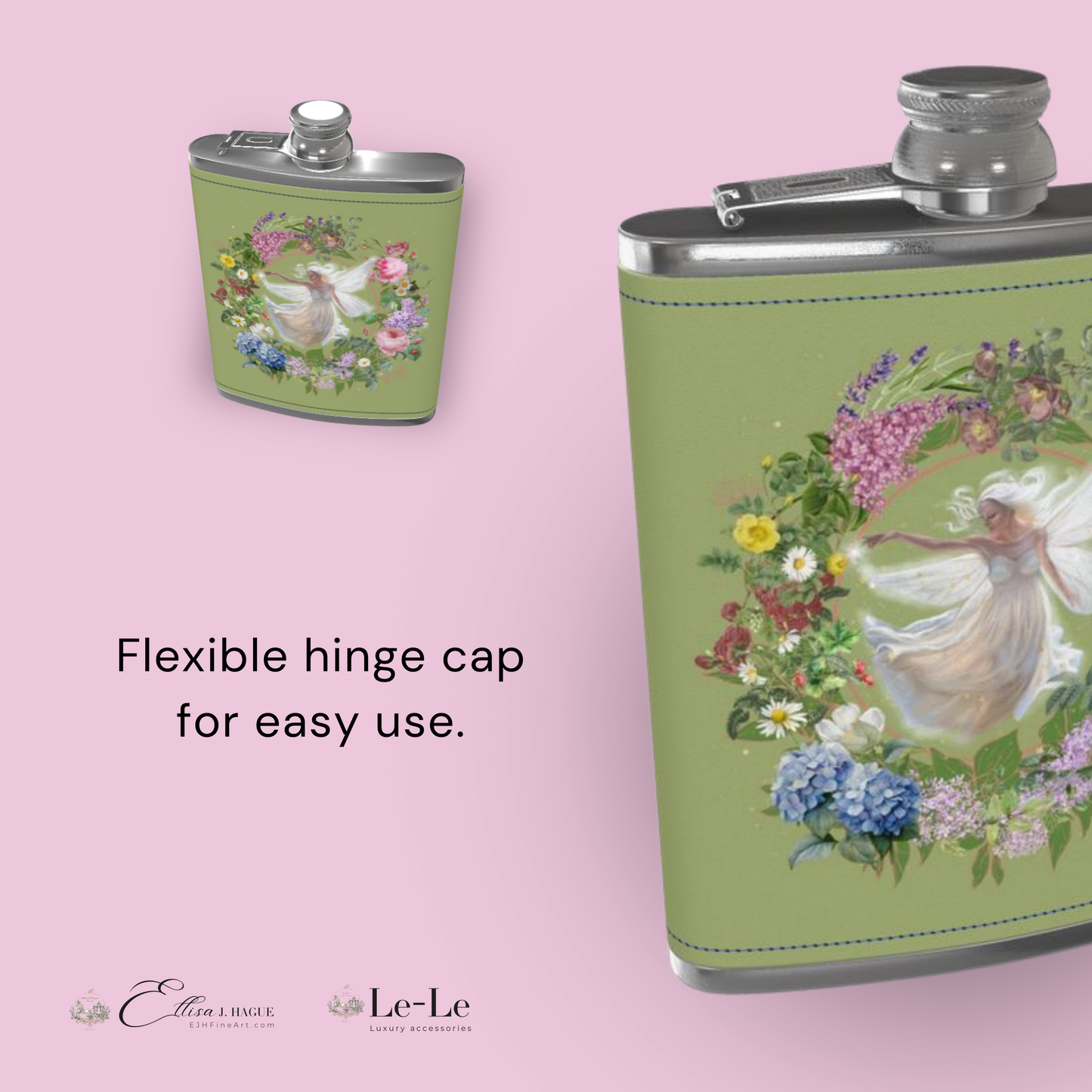 Leather bound hip flask - la belle fée