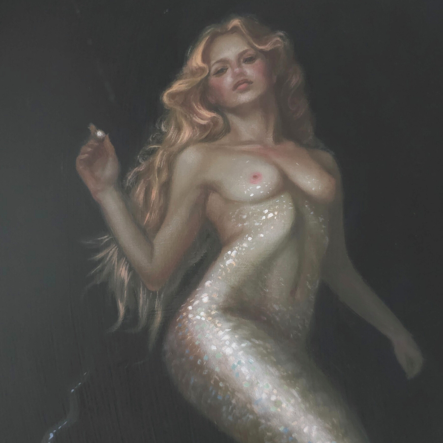 Perla Marina (sea pearl), mermaid oil painting, classical fantasy realism