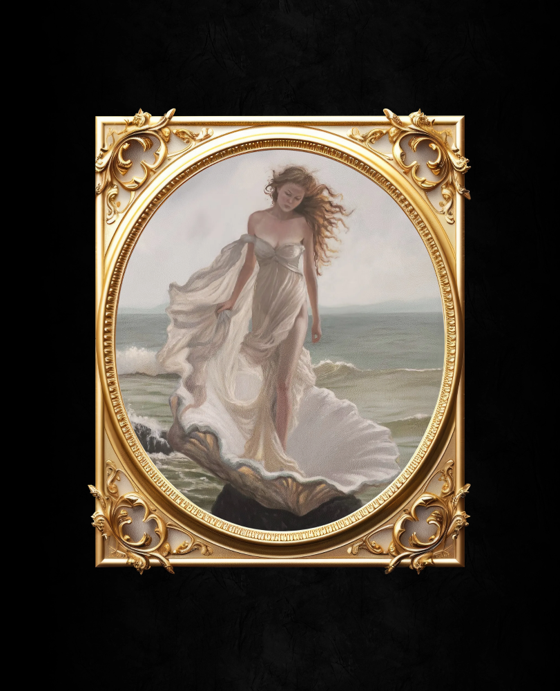 Hand-painted classical mythology inspired print from the original oil painting of the Goddess Aphrodite. 