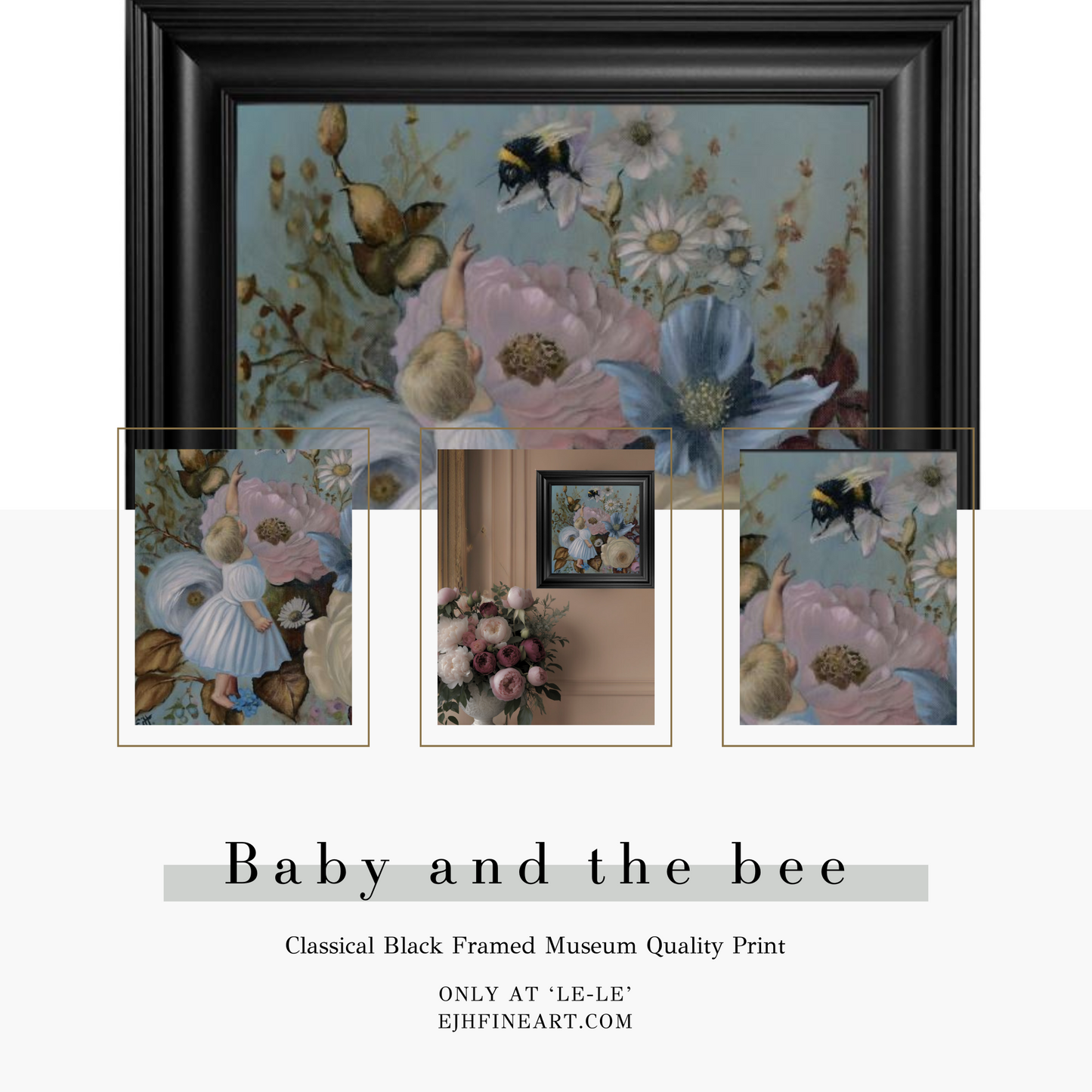 Baby and the bee Framed Fine Art Print