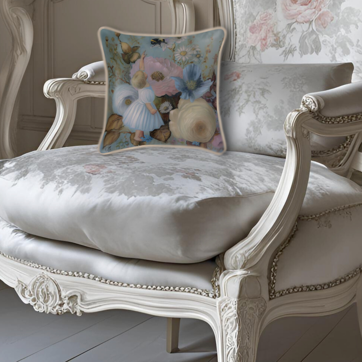 Baby and the bee 100% Luxurious Silk Cushion