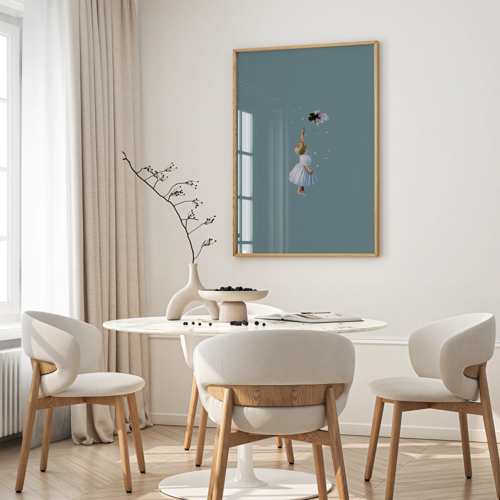 Baby and the Bee Wooden Framed Print 60x90 cm / 24x36″