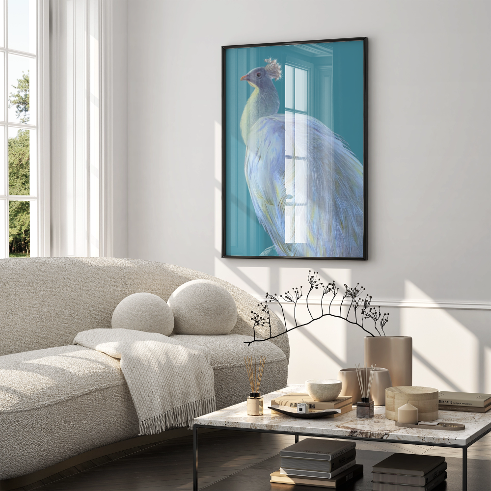 White Peacock Wooden Framed Print 60x90 cm / 24x36″
