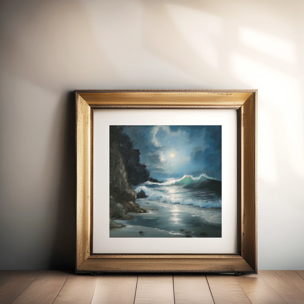 Unframed museum quality print - Gemini Moon, impressionistic nocturne seascape