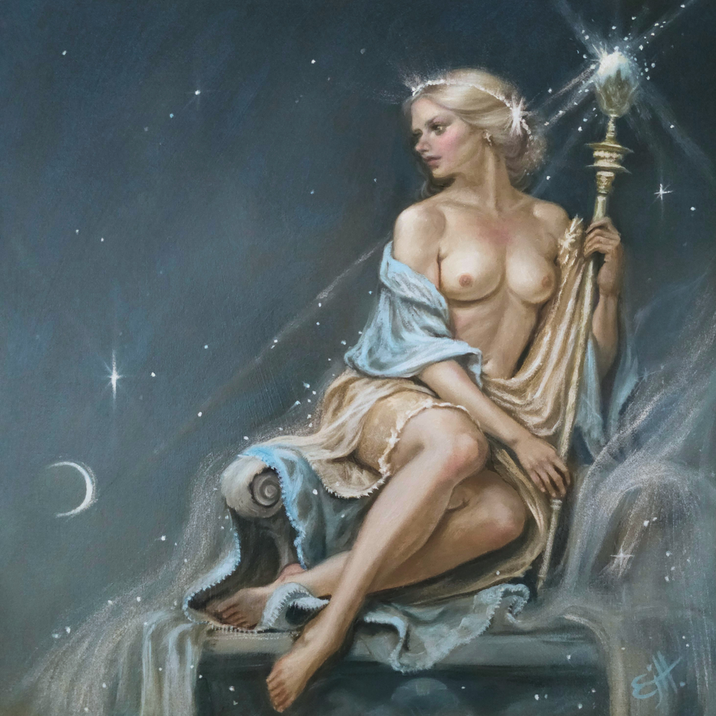 Her Guiding Light, Celestial Realism Oil Painting