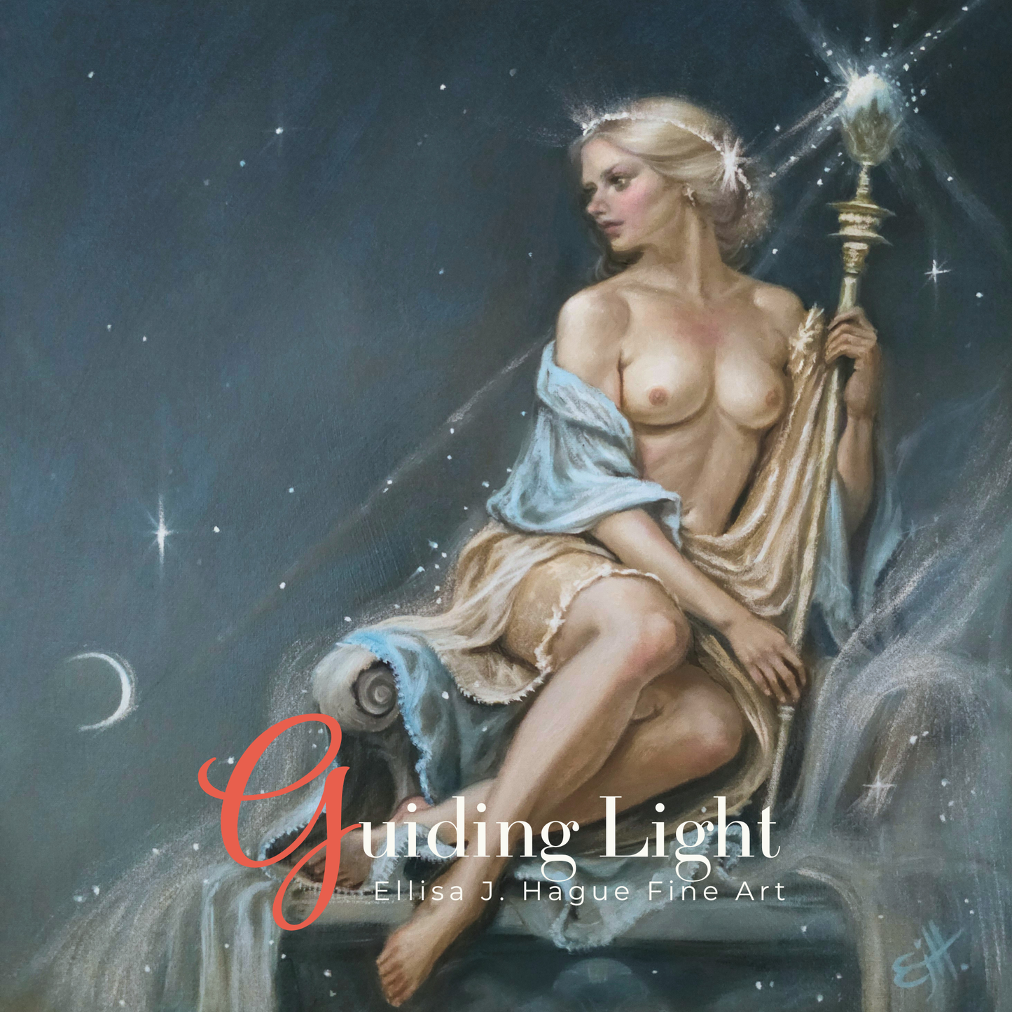 Her Guiding Light, Celestial Realism Oil Painting