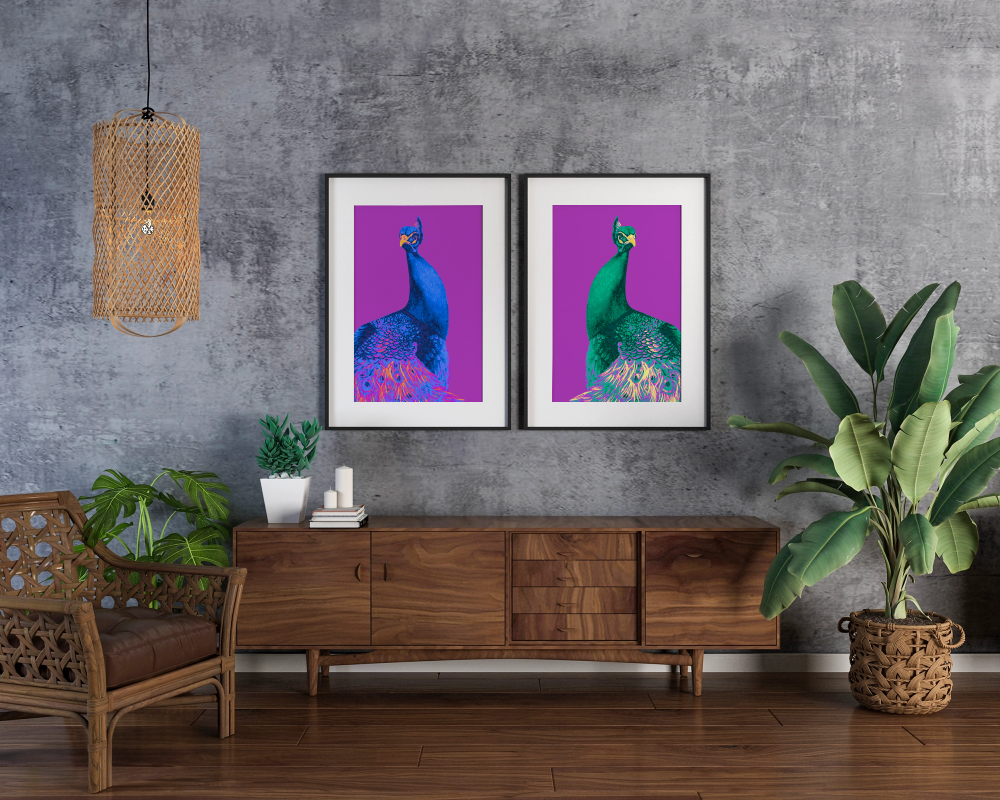 Electric Peacock Wooden Frame Print