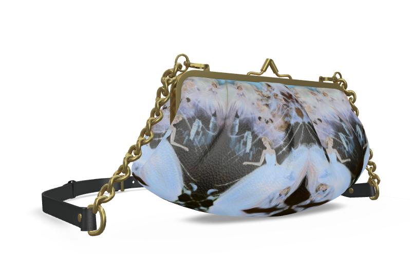 Cinderella Leather Pleated Metal Frame Clutch Bag