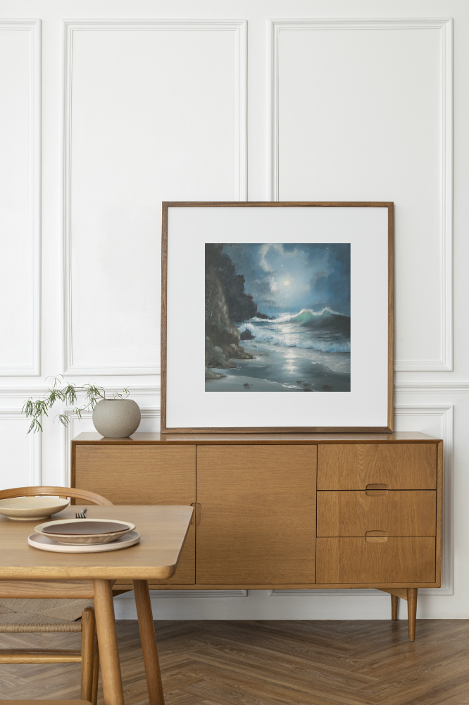 Unframed museum quality print - Gemini Moon, impressionistic nocturne seascape