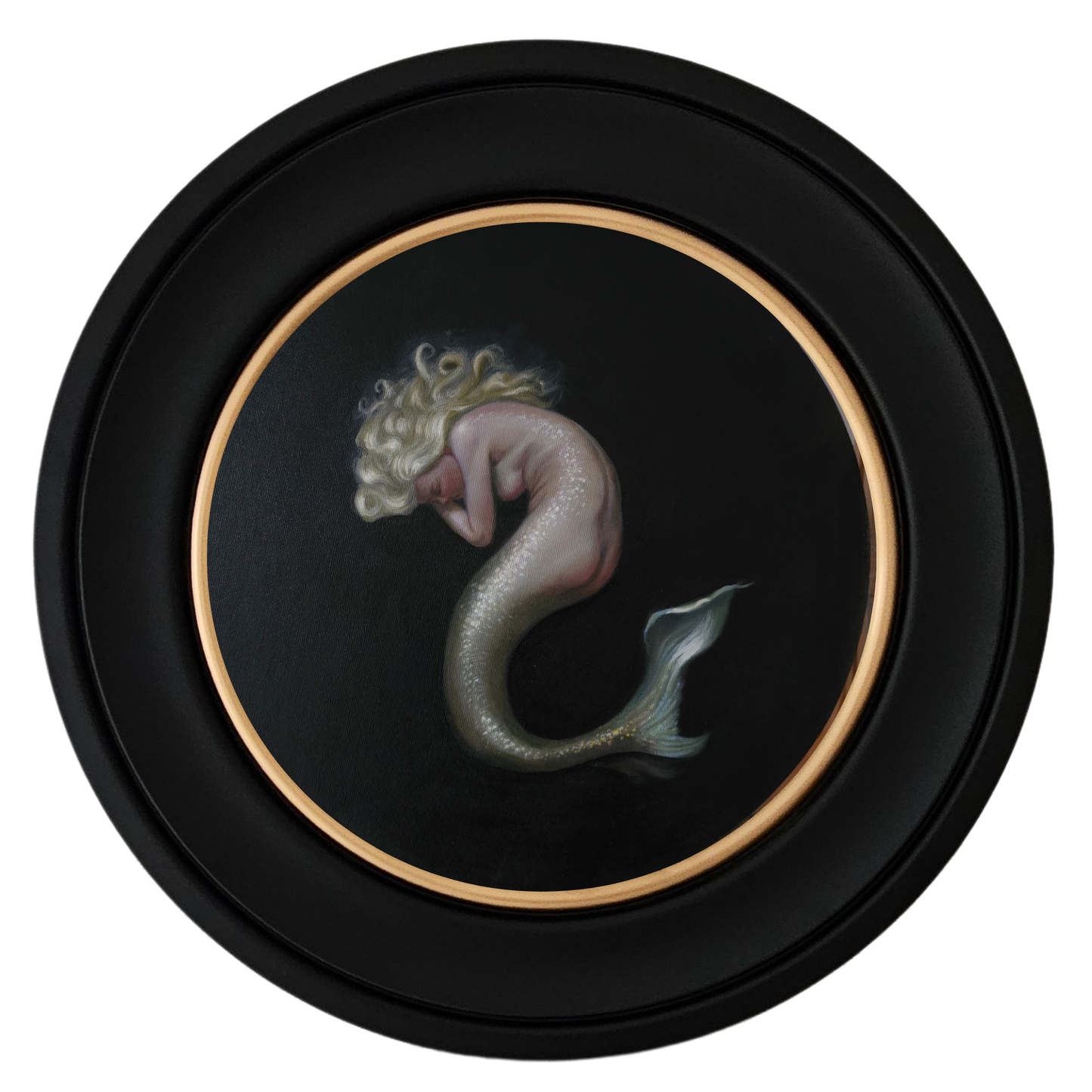 Nimue, mermaid circular oil painting, classical fantasy realism