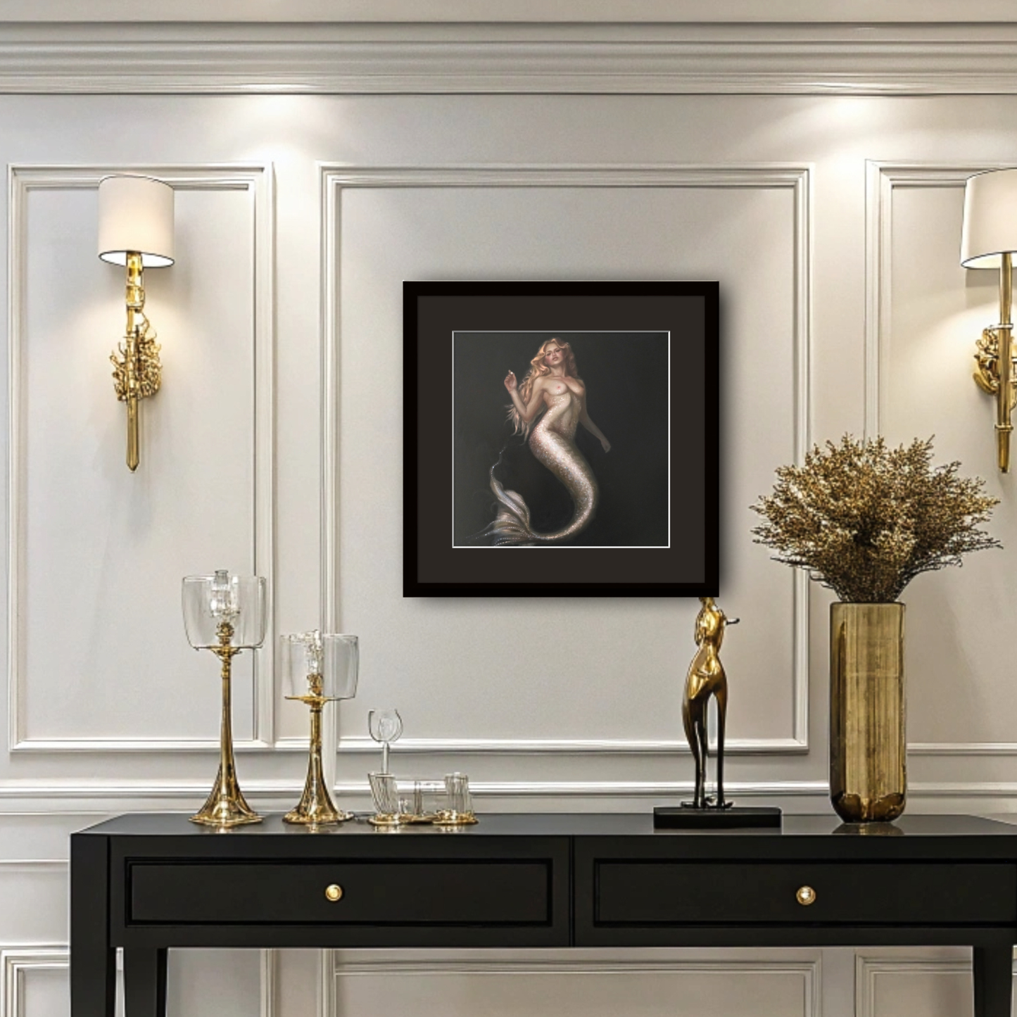 Perla Marina (sea pearl), mermaid oil painting, classical fantasy realism