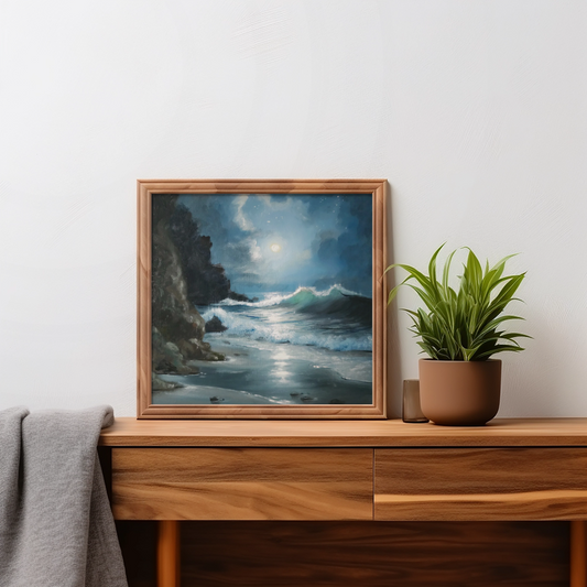 Unframed museum quality print - Gemini Moon, impressionistic nocturne seascape