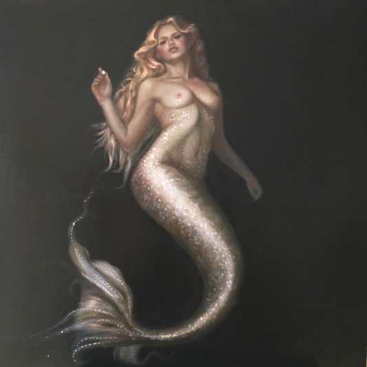 Perla Marina (sea pearl), mermaid oil painting, classical fantasy realism