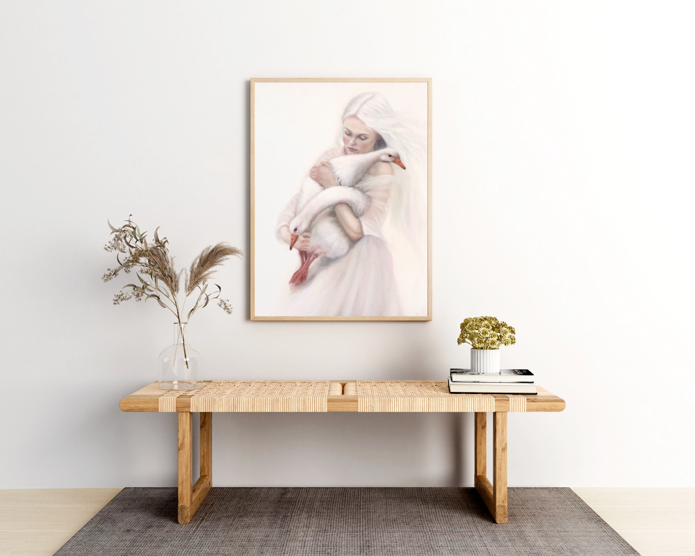 Sanctuary Geese Wooden Framed Print  28x28″ and 24x36" options