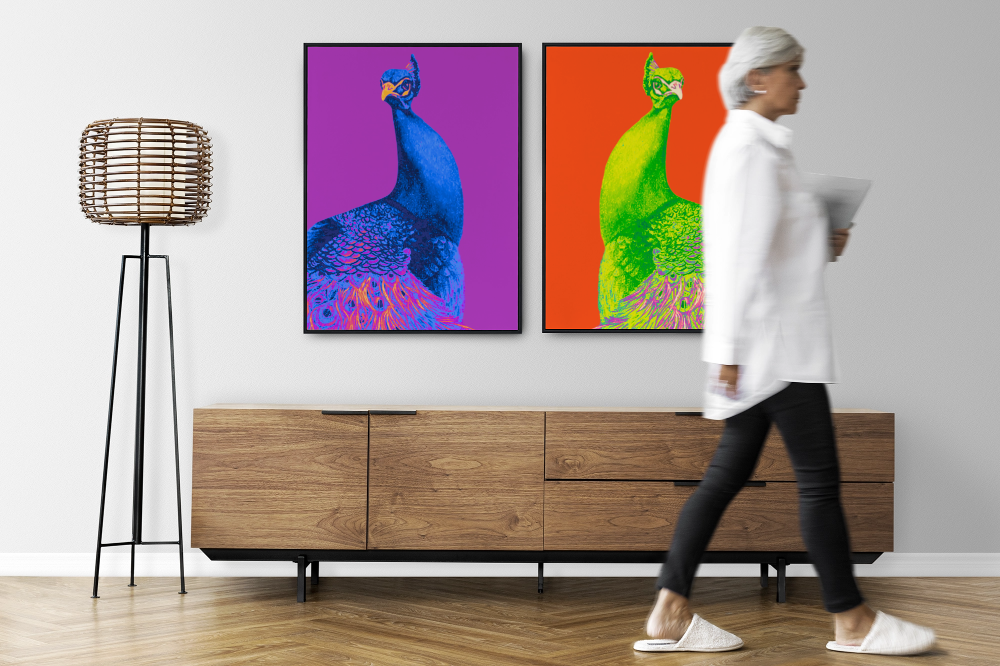 Electric Peacock Wooden Frame Print