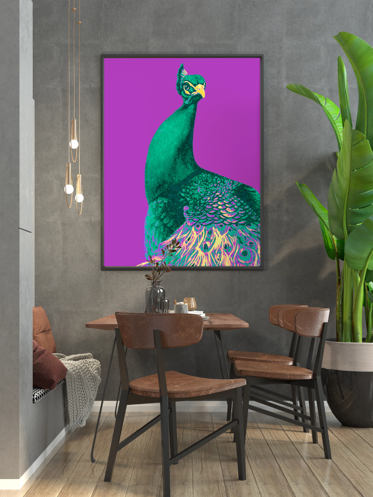 Electric Peacock Wooden Frame Print