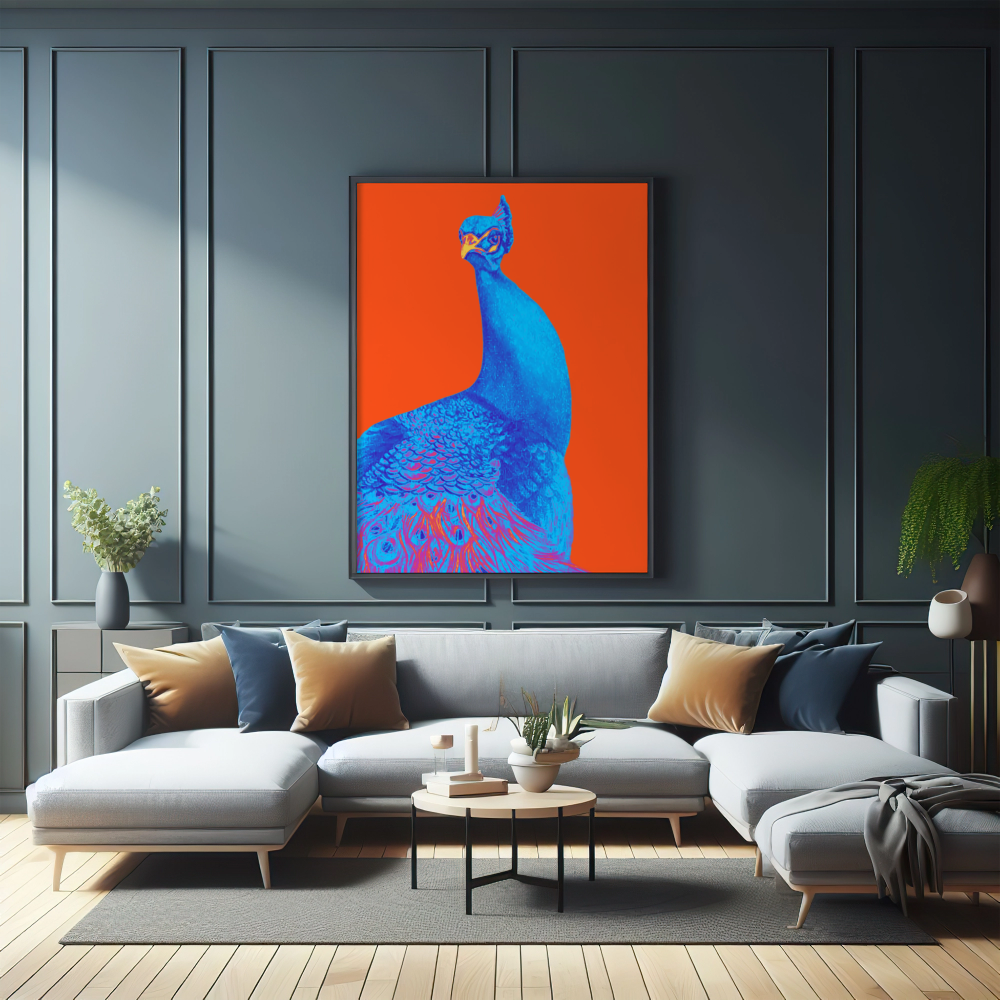 Electric Peacock Wooden Frame Print