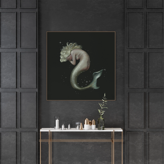 Nimue Mermaid Wooden Framed Print 70x70 cm / 28x28″