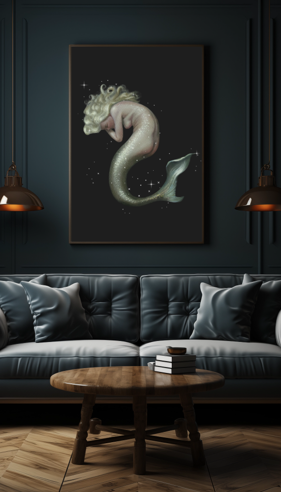 Nimue Mermaid Wooden Framed Print 28x28″ and 24x36" options
