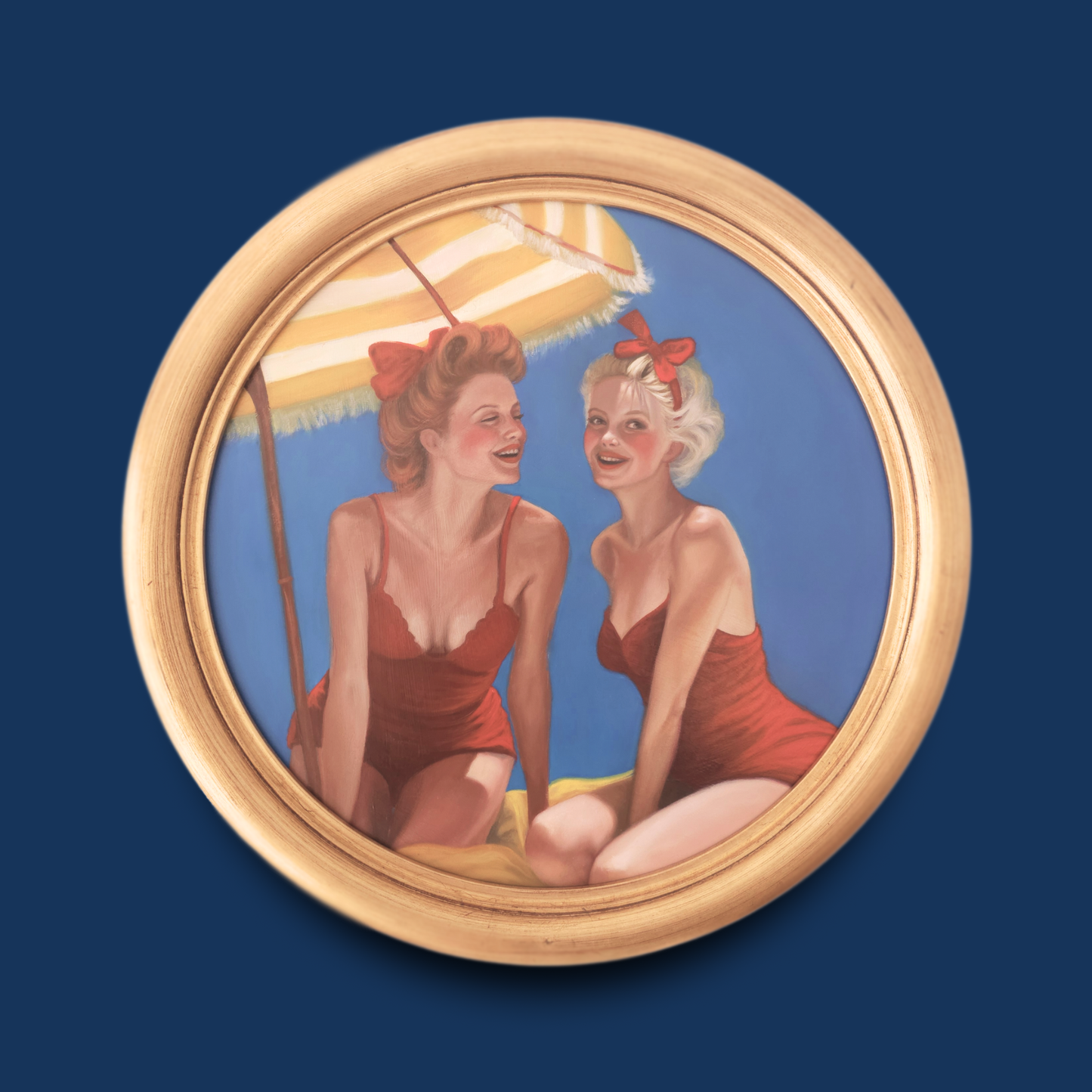 Amalfi, summer friends. Female friendship circular oil painting