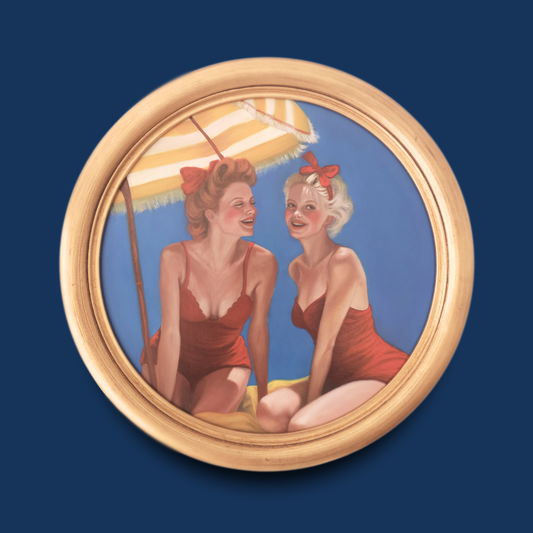 Amalfi, summer friends. Female friendship circular oil painting