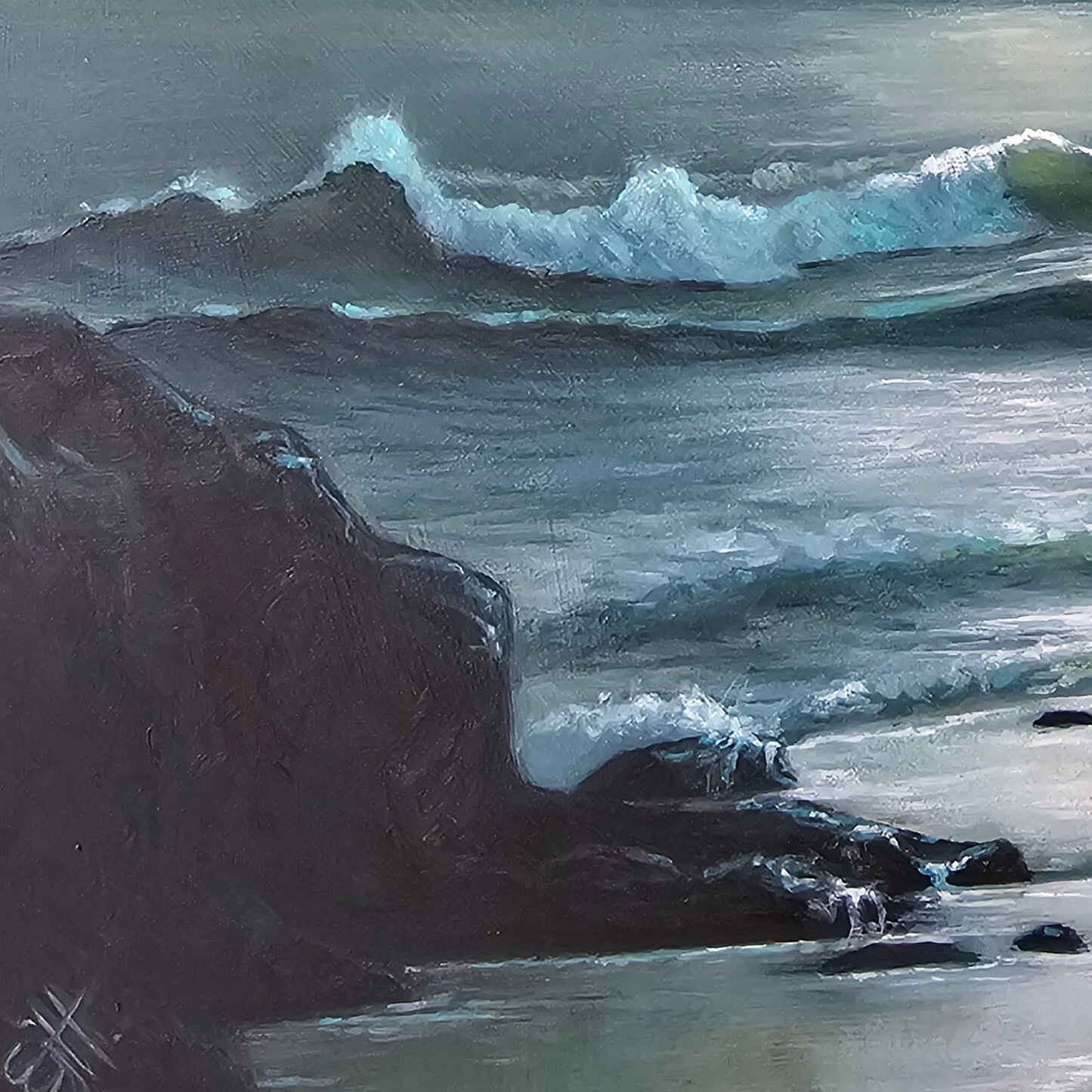 La Luna, serene supermoon seascape oil painting, moonlit ocean nocturne