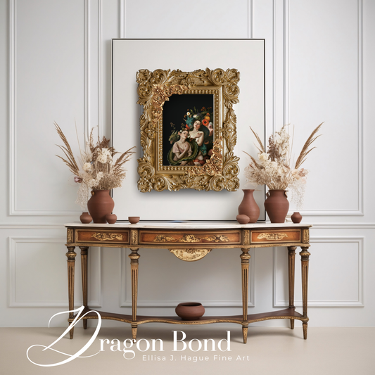 Dragon Bond. Fairy tale fantasy oil painting